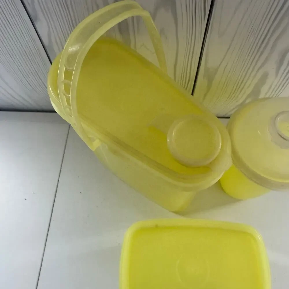 VTG Yellow Tupperware Lot of 3 - 2 Beverage & Storage w/ Lids 1243, 587, 844